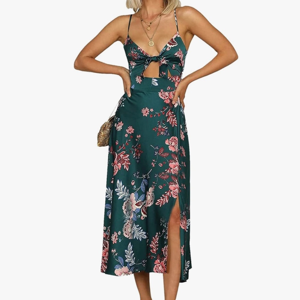 Fashionme Women's Spaghetti Strap Midi Satin Dress